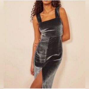 Reformation Emira Velvet Dress Caviar